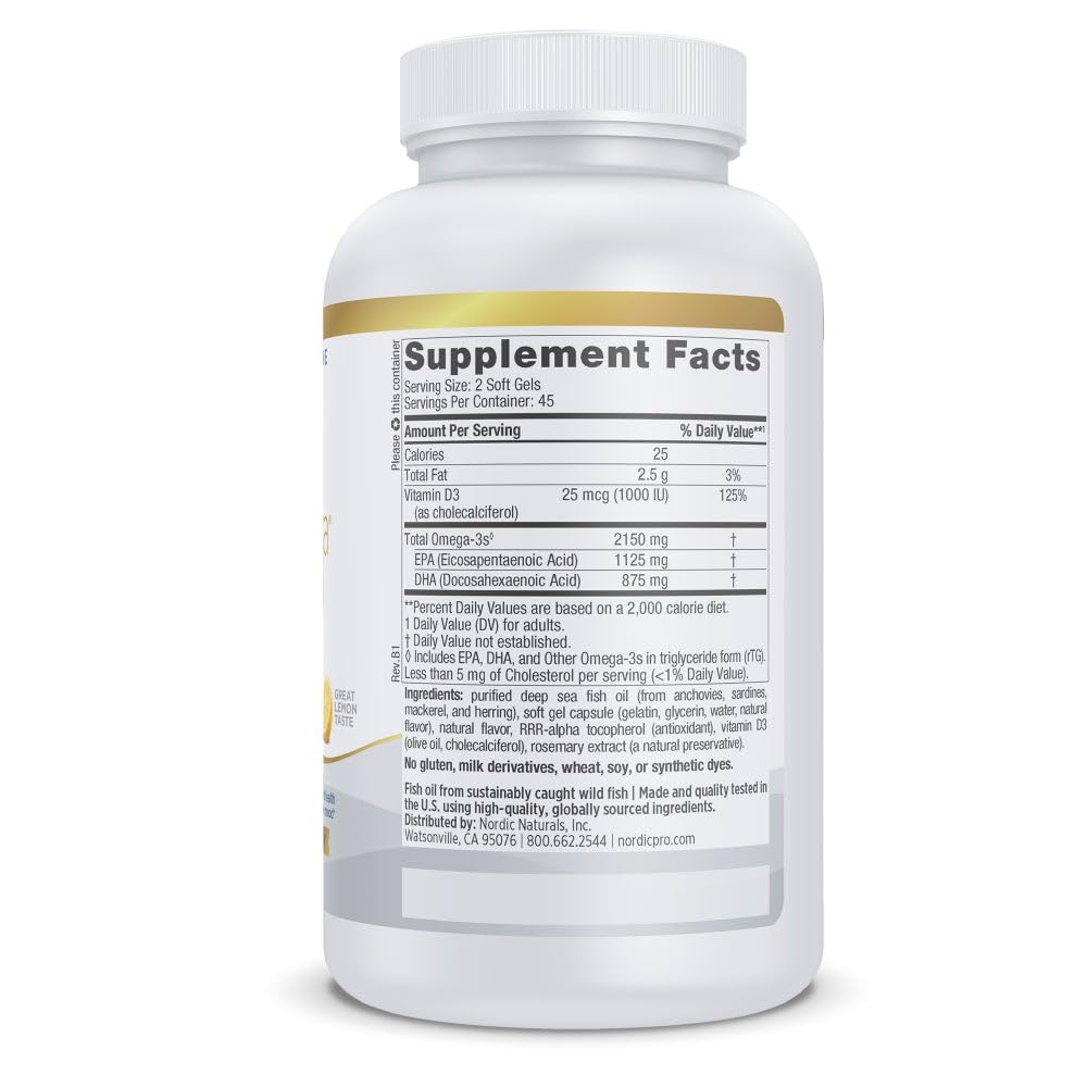 Label showing EPA and DHA omega-3 content of ProOmega 2000-D lemon