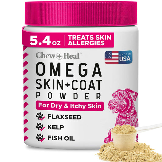 Front view of Omega 3 Dog Powder container