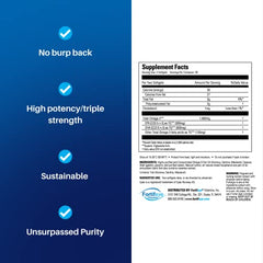 Close-up of omega-3 softgels showing 1600 mg per serving