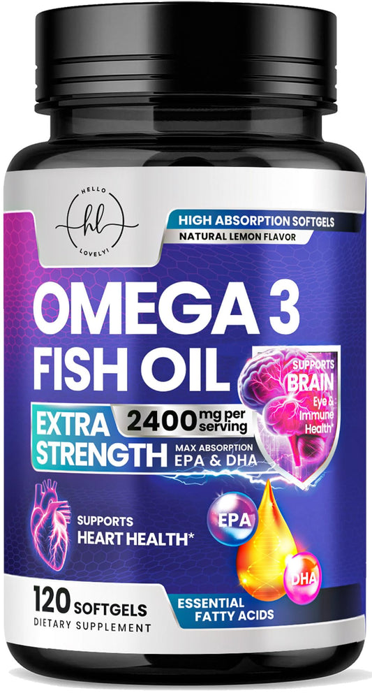 Omega-3 Fish Oil 2400mg bottle with 120 softgels - hero image