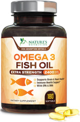 Front view of Omega 3 Fish Oil 2400 mg bottle