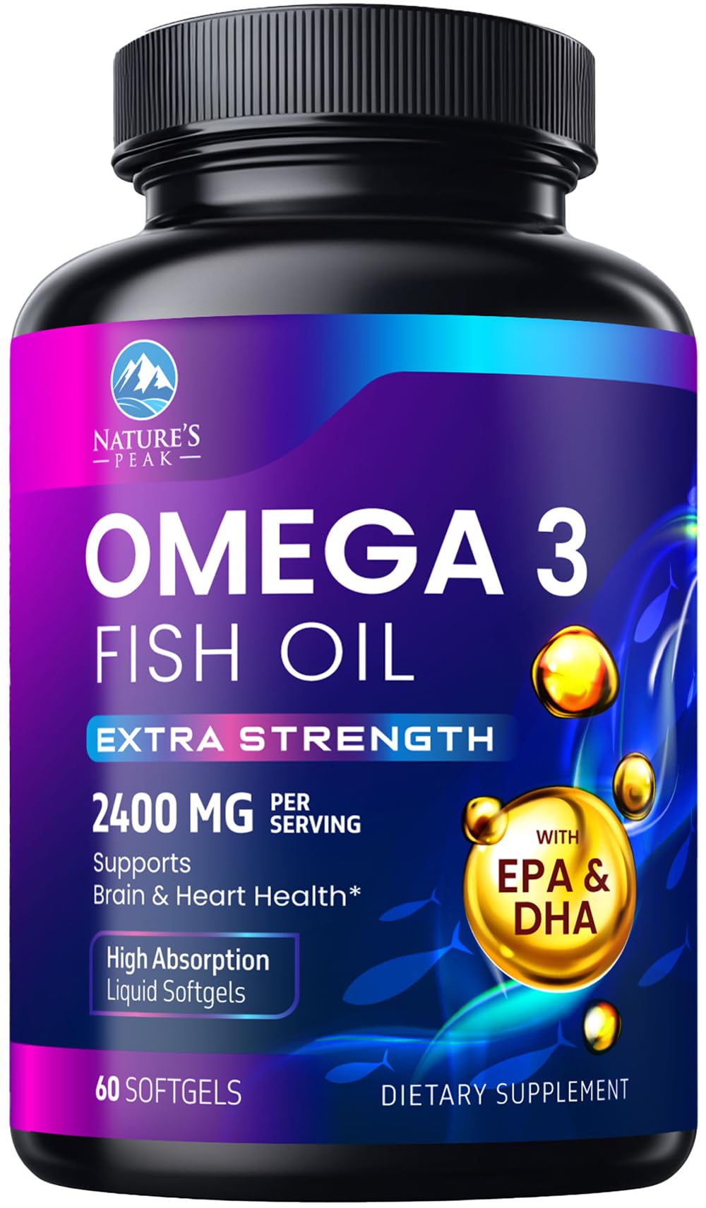 Bottle of Omega-3 Fish Oil 2400 mg softgels