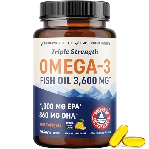 Triple Strength Omega-3 Fish Oil bottle with 180 count