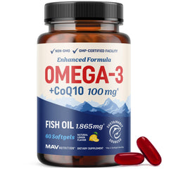 Bottle of Omega-3 Fish Oil + CoQ10 with 60 capsules