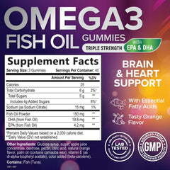 Nutrition label showing DHA and EPA on Omega-3 Gummies