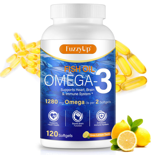 Omega-3 fish oil bottle with lemon flavor