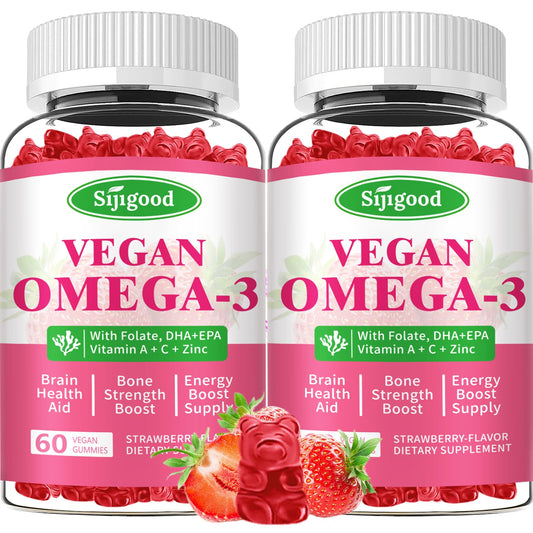 Bottle of strawberry-algae omega-3 gummies, 120 count