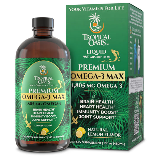 Tropical Oasis Omega-3 MAX bottle with lemon flavor