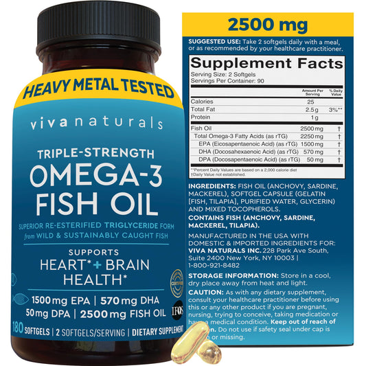 Bottle of triple strength omega-3 fish oil softgels