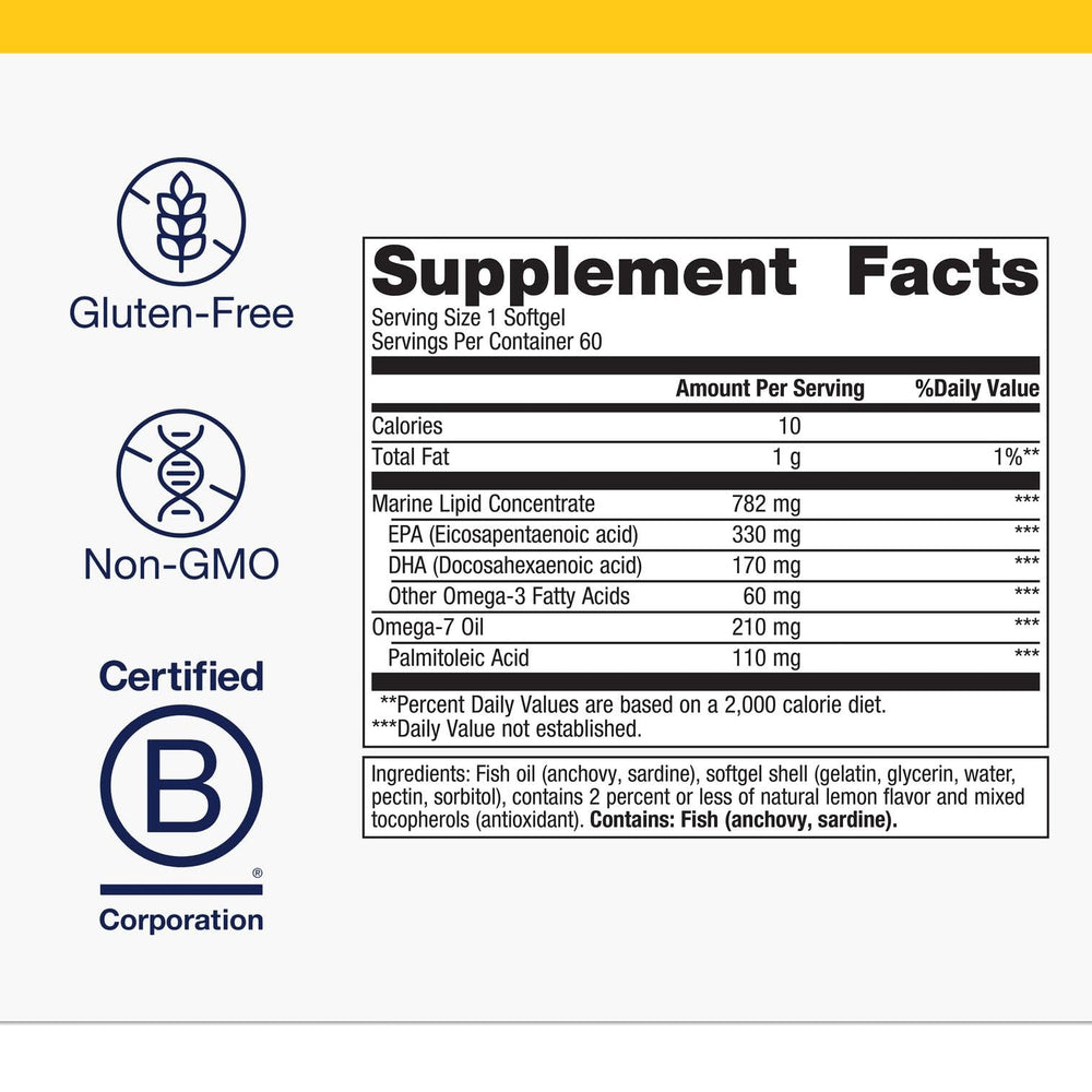 Label showing 330 mg EPA and 170 mg DHA per softgel