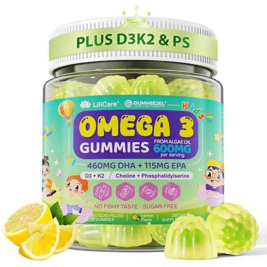 Algae-based Omega-3 EPA/DHA gummies for kids with lemon flavor