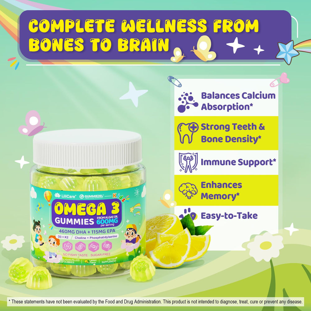 Zero sugar lemon-flavored omega-3 gummies for kids