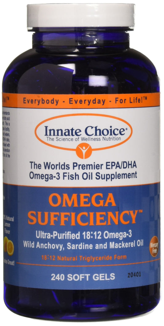 Omega Sufficiency Lemon 240 Capsules bottle on white background