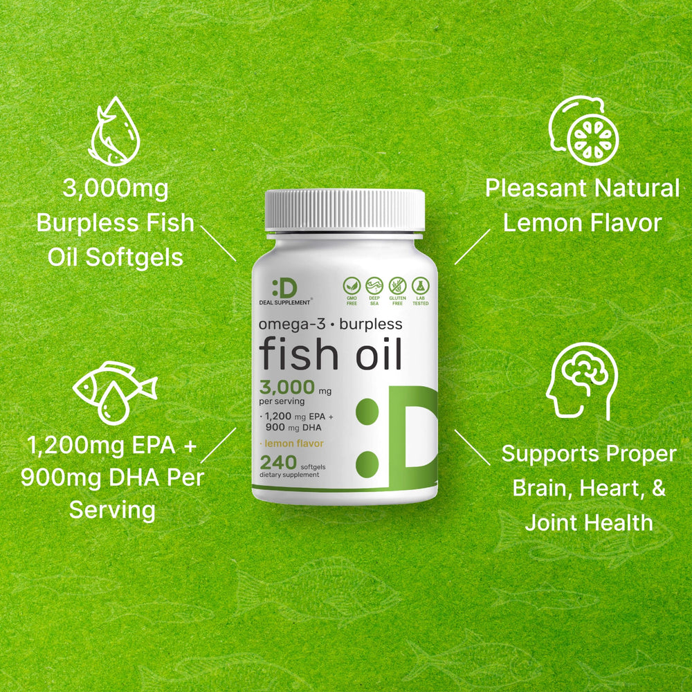 Burpless lemon-flavored omega-3 softgels