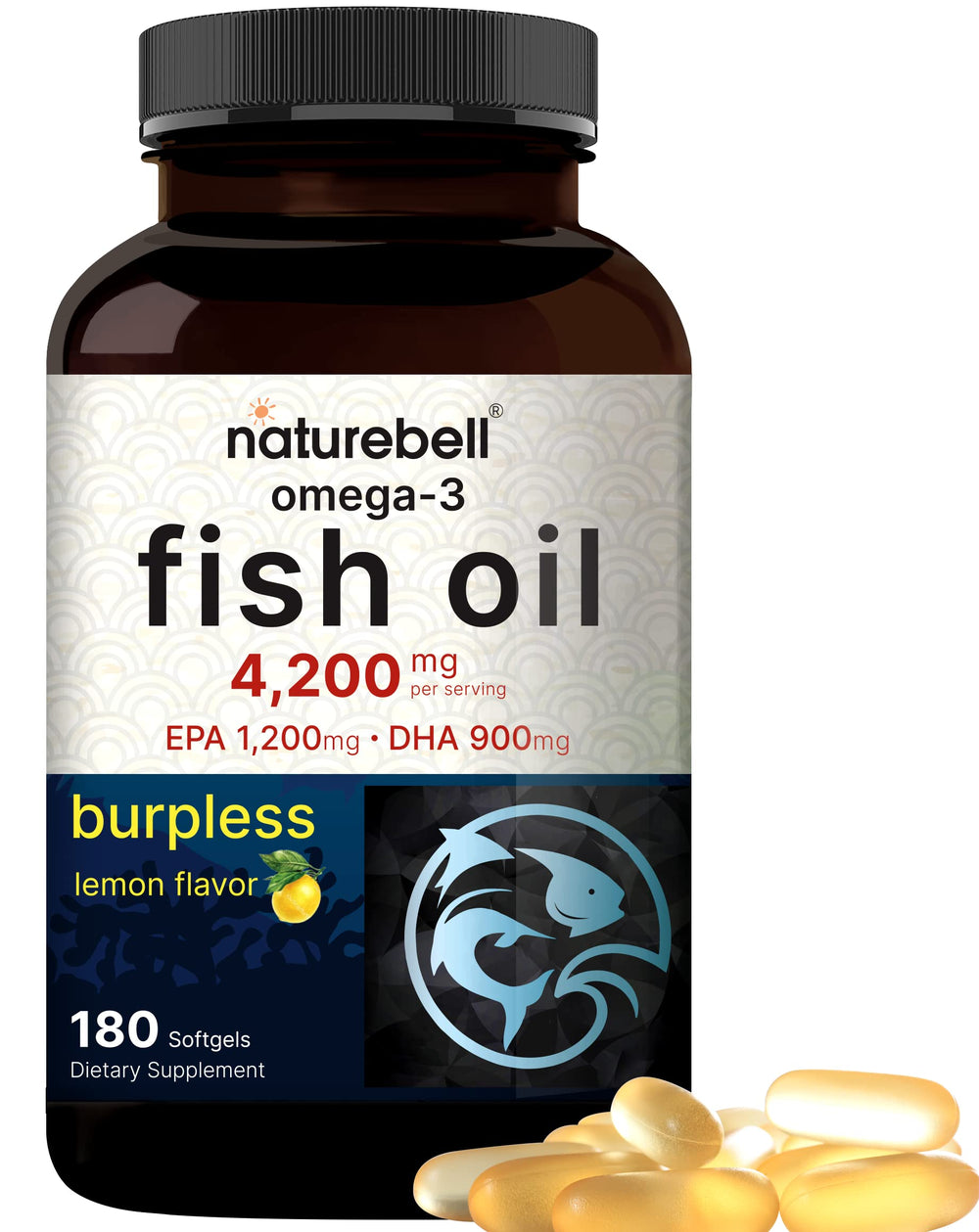 Omega-3 fish oil 4200mg burpless softgels with lemon flavor
