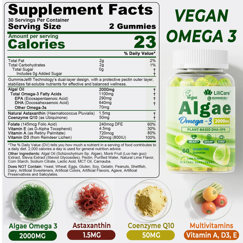 Vegan algae-based omega-3 gummies package