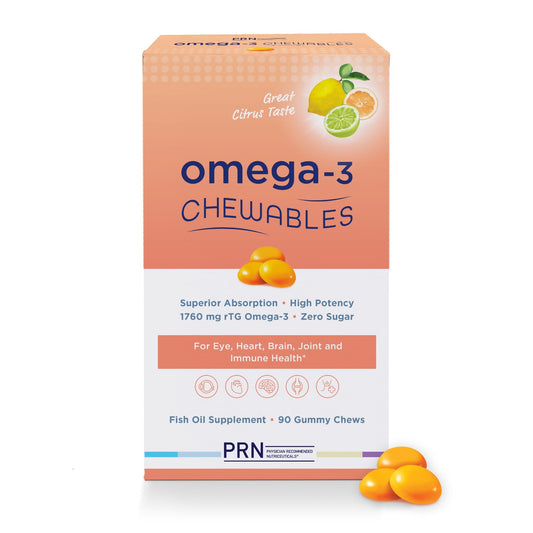 Omega 3 Gummy Chewables packaging showing citrus flavor
