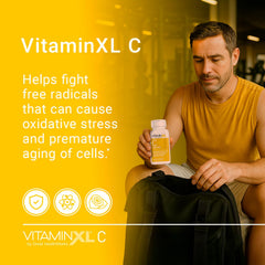 Label showing 555% Daily Value of vitamin C per serving
