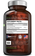 OmniBiotics Milk Thistle capsules close-up showing 1500 mg potency.