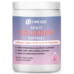 Front view of OMOGS Hydrolyzed Collagen Powder with Prebiotics and Vitamin C