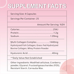 Hydrolyzed collagen capsules with prebiotic and cranberry extract label