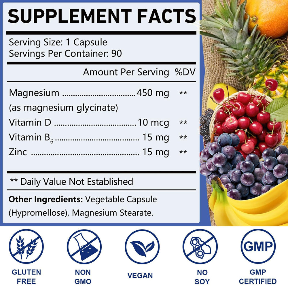 Back label of OMOGS Magnesium Glycinate bottle