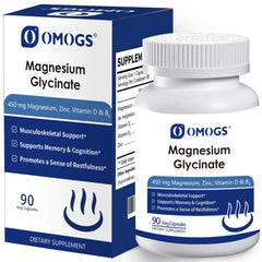 Front view of OMOGS Magnesium Glycinate 90 Veg Capsules bottle