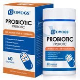 OMOGS Probiotics bottle label with 120B CFUs and 18 strains