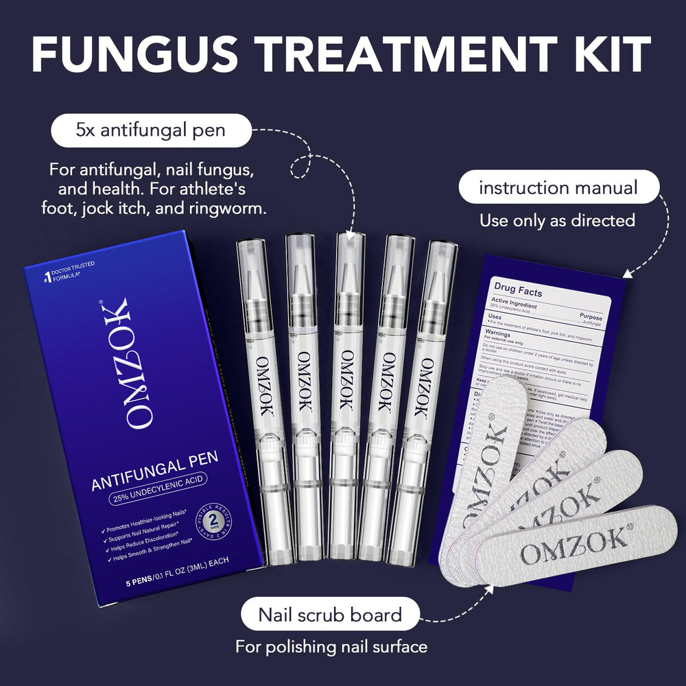 OMZOK pen undecylenic acid close-up highlighting active ingredient for fungal nail support.