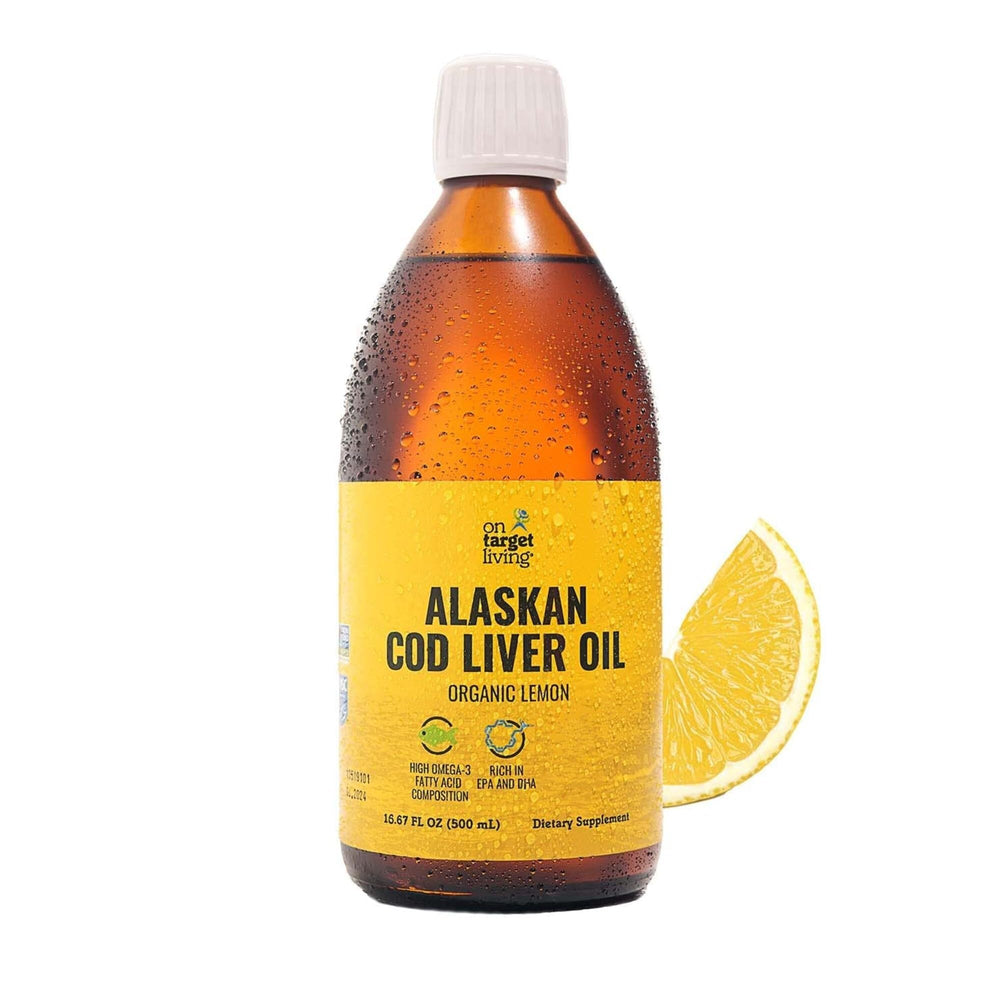 On Target Living Alaskan Cod Liver Oil Liquid with Organic Lemon flavor 16.67 oz bottle