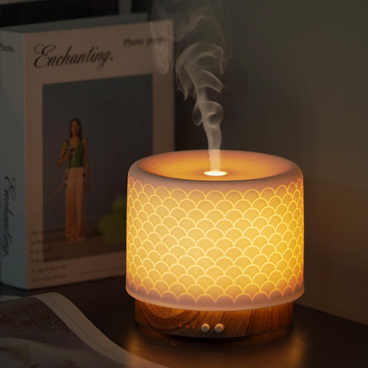 Onaboviva mermaid-inspired ceramic diffuser with imitation walnut texture base