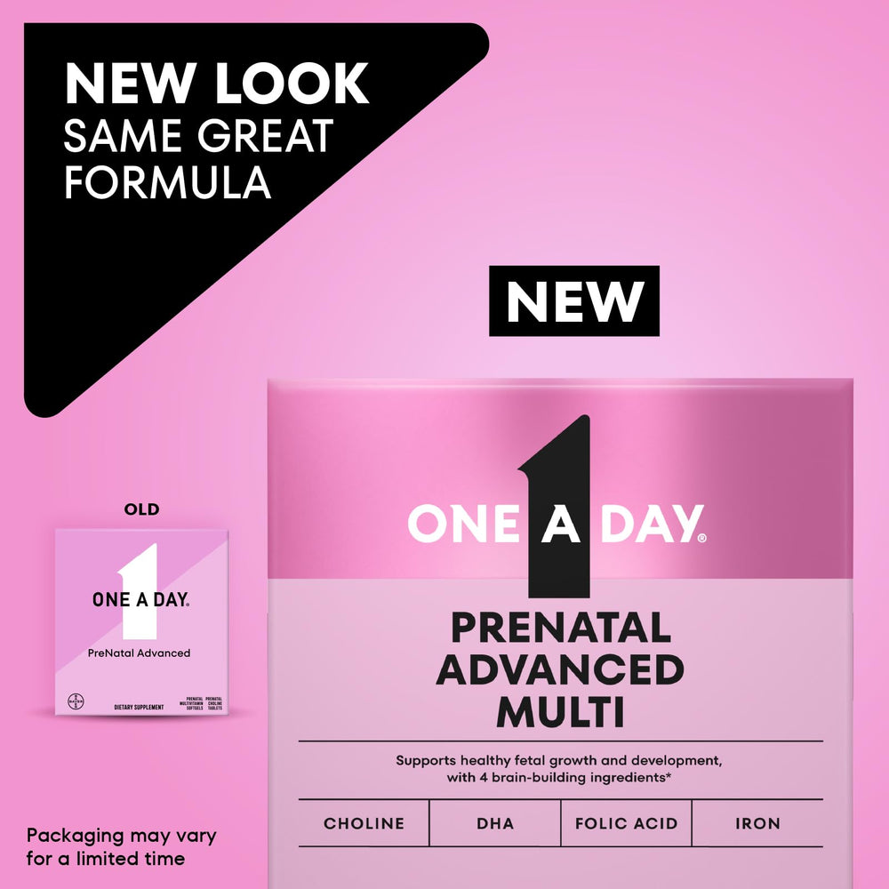 Close-up of prenatal vitamins showing softgel and tablet