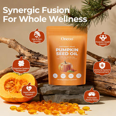 Visual representing a 100-day supply of Oneoo pumpkin seed oil capsules