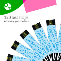 OneTouch Ultra test strips show visual confirmation of adequate blood sample size.