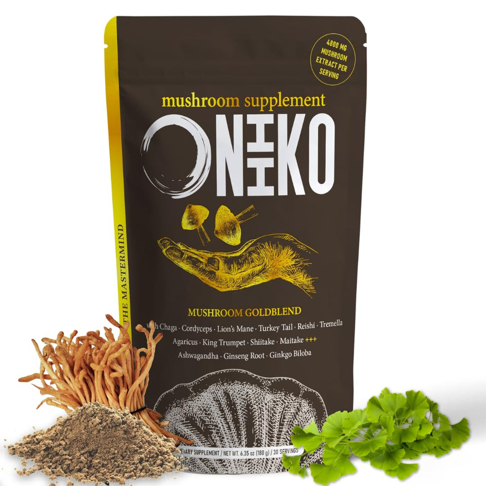 Oniiko 10 Mushroom Powder bottle with label