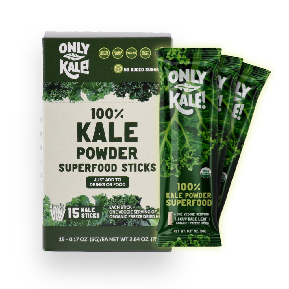 OnlyKale Kale Powder packaging front showing 1 month supply and sticks