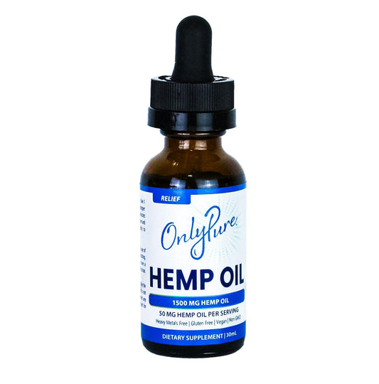 OnlyPure Relief Hemp Oil Drops bottle and packaging
