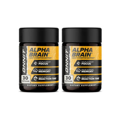 ONNIT Alpha Brain bottle front view for daily cognitive support and focus.