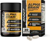 Front view of ONNIT Alpha BRAIN bottle
