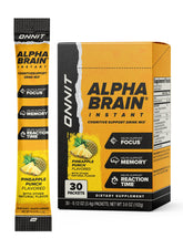 Front view of ONNIT Alpha Brain Instant Pineapple Punch box
