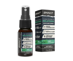 Front view of ONNIT Melatonin Instant Spray bottle with mint flavor and 3 mg per spray