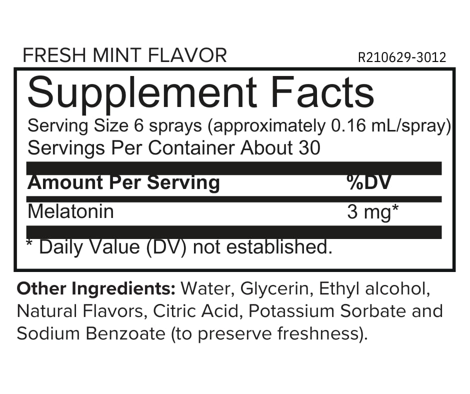 Back panel of ONNIT Melatonin spray showing sugar-free and Stevia information