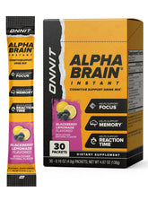 Front packaging of ONNIT Alpha BRAIN Instant Blackberry Lemonade 30-pack