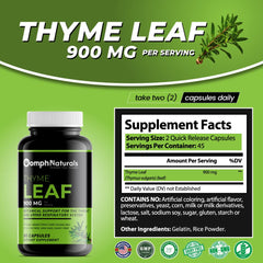 Thyme Leaf capsules showing 90-count per bottle