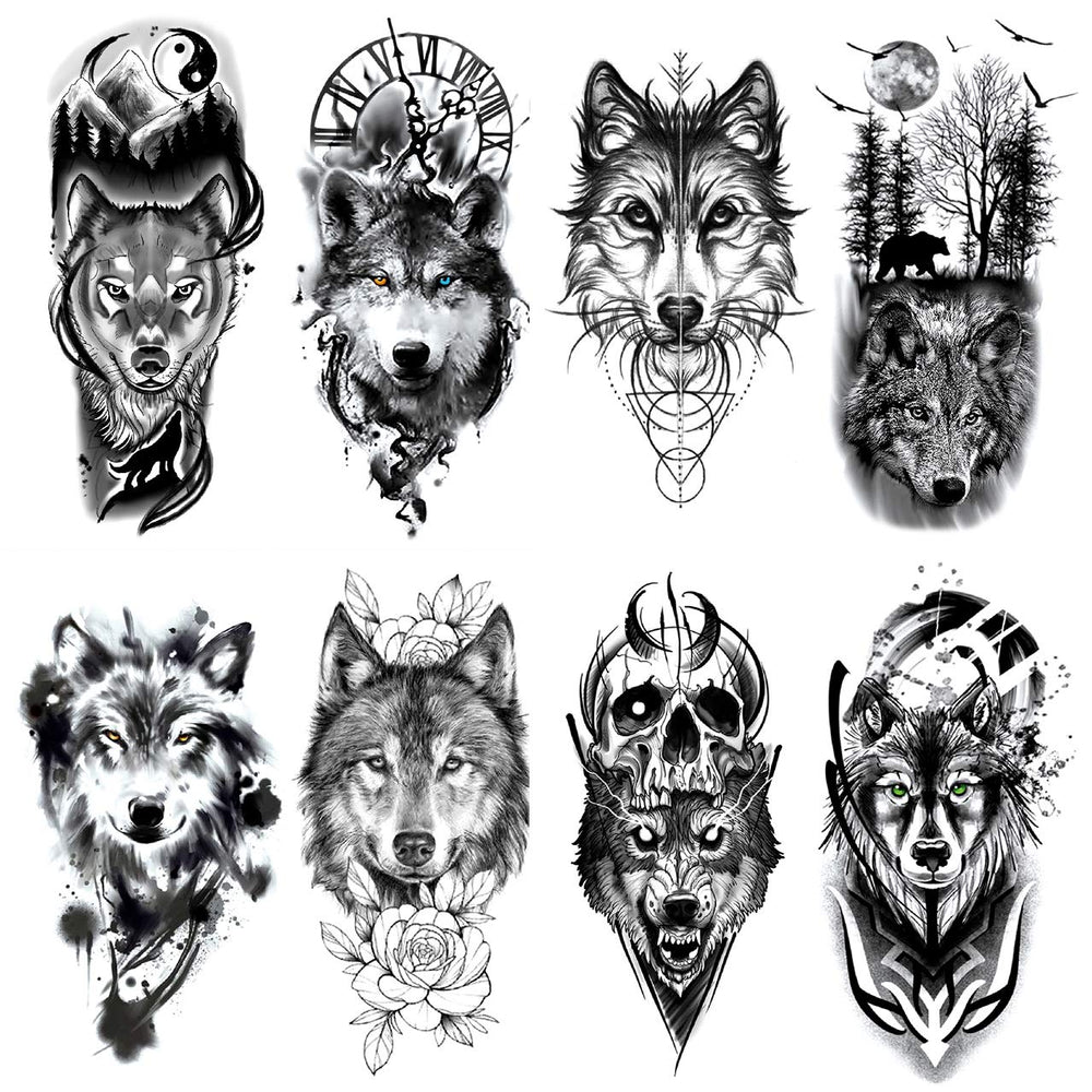 Oottati wolf-taichi-totem-skull tattoo sheet for bold self-expression without commitment.