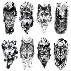 Oottati wolf-taichi-totem-skull tattoo sheet for bold self-expression without commitment.