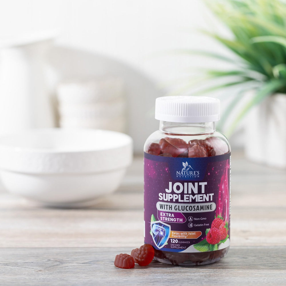 Open bottle of joint support gummies