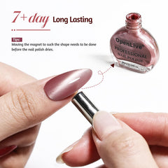 OpenLive Peach Gold Cat Eye nails shimmering with magnetic flair.