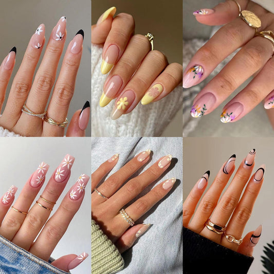 OPkssnails Almond Ballet with Daisy nail art for versatile styling