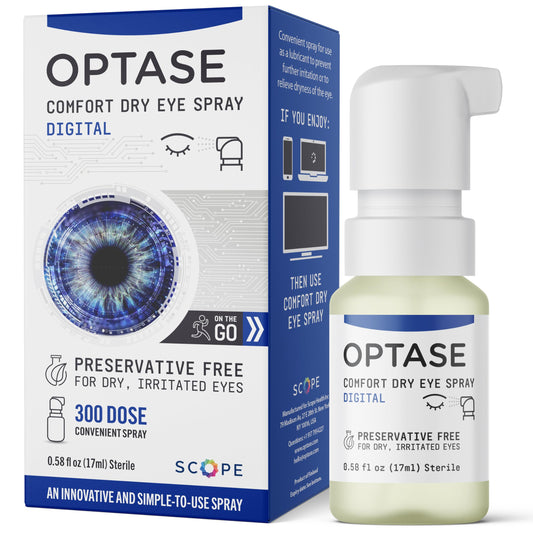 Optase Comfort Dry Eye Spray bottle for convenient on-the-go relief.